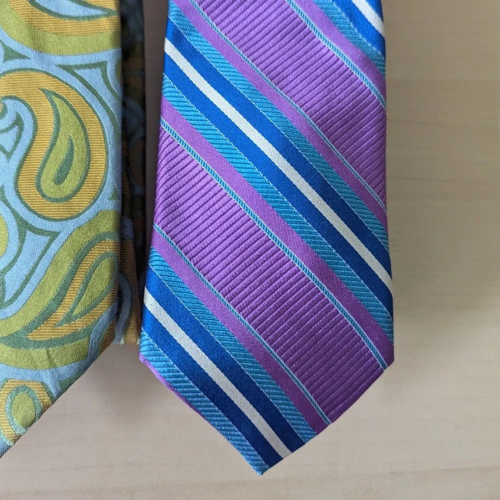 Ted Baker London Silk Tie Lot 3pc Paisley Striped Geometric Purple Blue Green